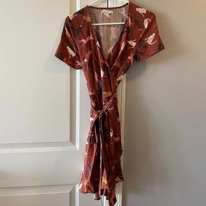 Marine Layer Leonora Wrap Dress Henna Cheetah Print Extra Small